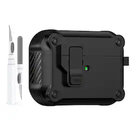 Dteck - For Airpods Pro 3rd Gen (2025) Safety Lock Shockproof Rugged Case with Keychain+Cleaner Pen - Black
