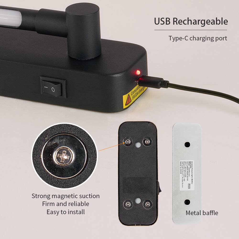 USB Rechargeable  
Type-C charging port  

Strong magnetic suction  
Firm and reliable  
Easy to install  

Metal baffle