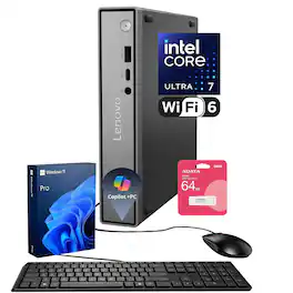 Lenovo - ThinkCentre neo 50q Tiny Desktop - Intel Core Ultra 7 256V - 16GB RAM 1TB SSD - Copilot - Wired K&M - 64GB USB Drive - Black
