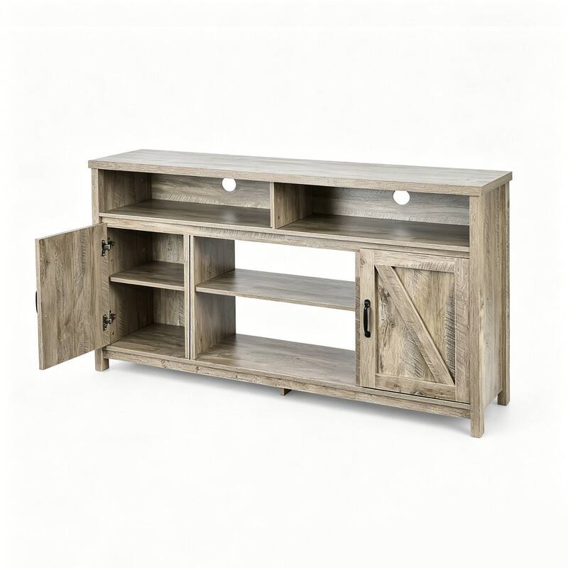 Alt View 3. WELLFOR - Farmhouse TV Stand for TVs up to 65", Entertainment Center Console Table with Barn Door - Natural.