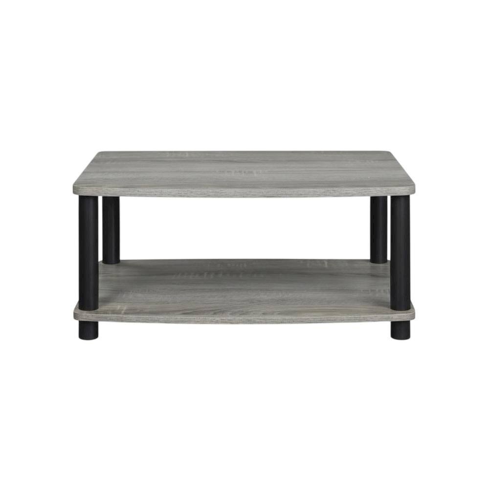 Alt View 3. FurniFact - Elevated TV Stand with No Tools Assembly in French Oak Grey and Black Finish - Brown.