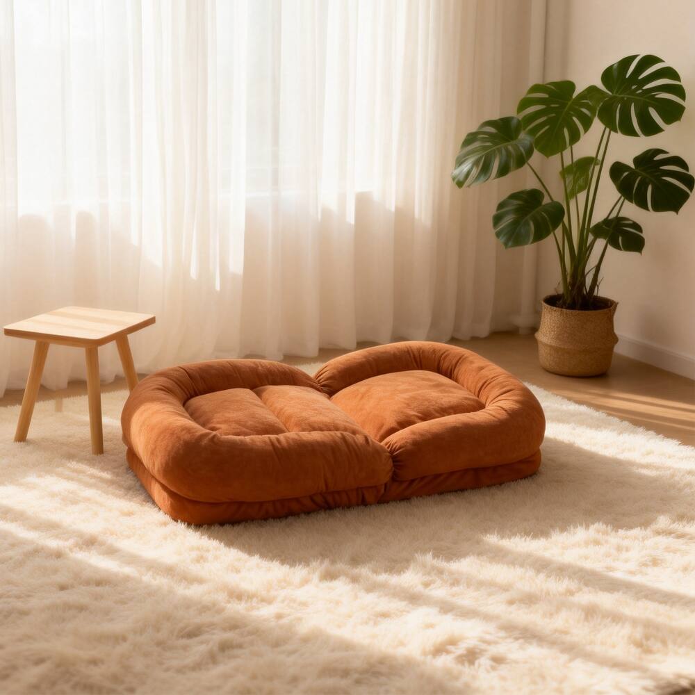 Alt View 6. Loheer - Loheer Egg Tart Lazy Sofa Adjustable Folding Floor Chair Bed - Beige.