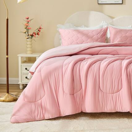 Front. Bestier - Queen Comforter Set for Kids and Teens – 3 Pcs All-Season Bedding with Skin-Friendly Lightweight Quilt & 2 Pillowcases - Pink.