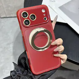 Dteck - for Apple iPhone 17 Pro Max Magnetic Case with Ring Stand,Matte Back Shockproof PC TPU Cover Bulit in Full Lens Cover - Red