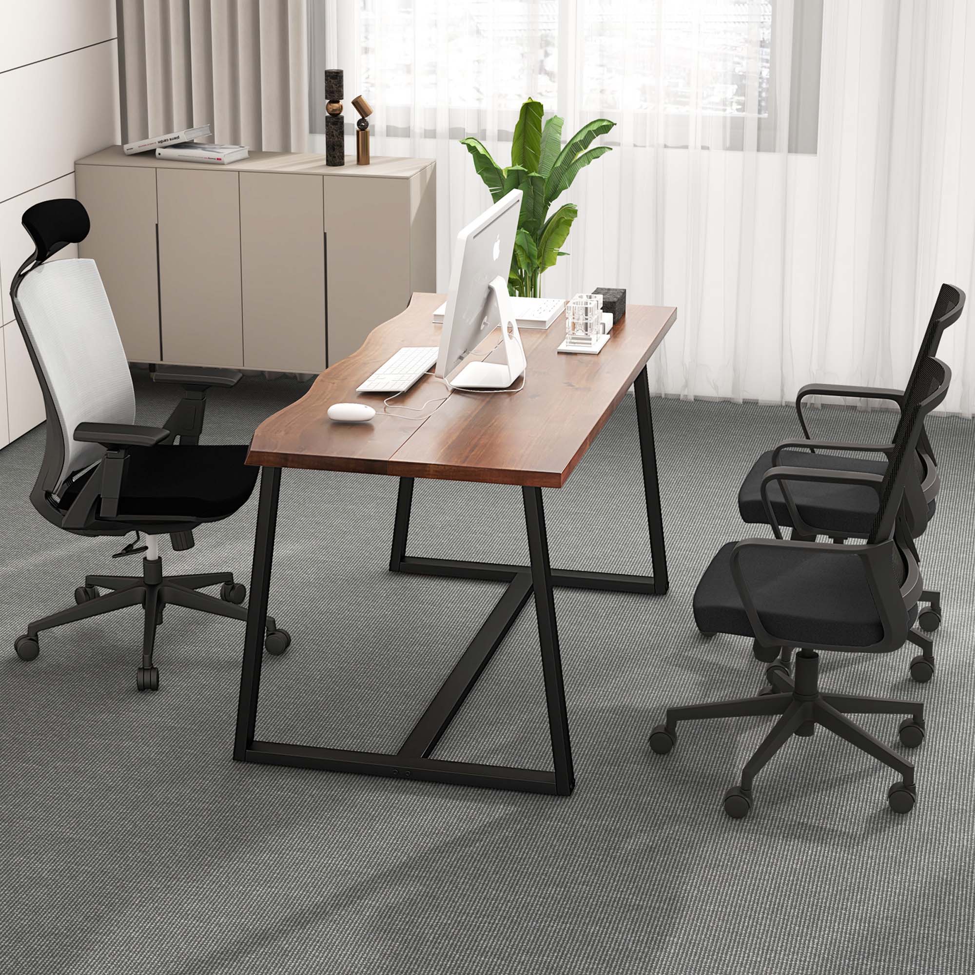 Alt View 2. Costway - 63" Large Dining Table for 4-6 People with Wavy Edge Heavy-duty Metal Frame - Coffee.