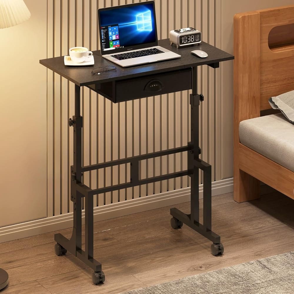 ZUQIETA - Mobile Standing Desk with Drawer - Adjustable Height Rolling Workstation for Walking Pad & Laptop - Black