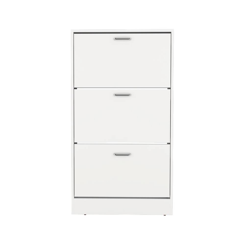 Angle. Loheer - Loheer White Pull Down Shoe Rack, Slim Entryway Shoe Cabinet - White.