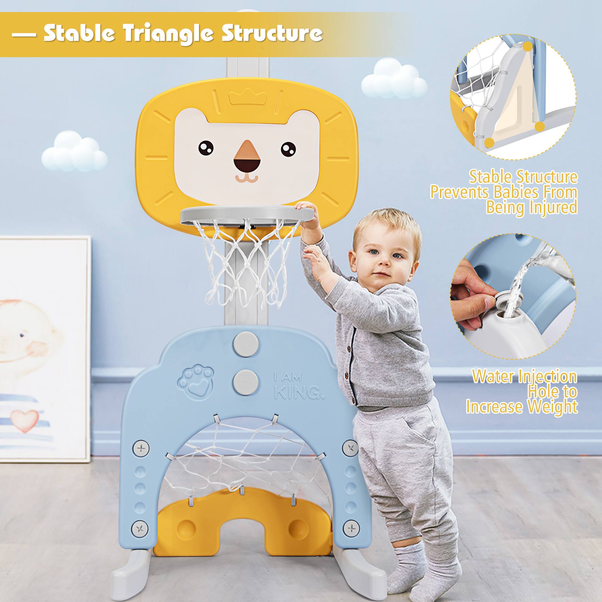Stable Triangle Structure, Stable Structure Prevents Babies From Being Injured, Water Injection Hole to Increase Weight