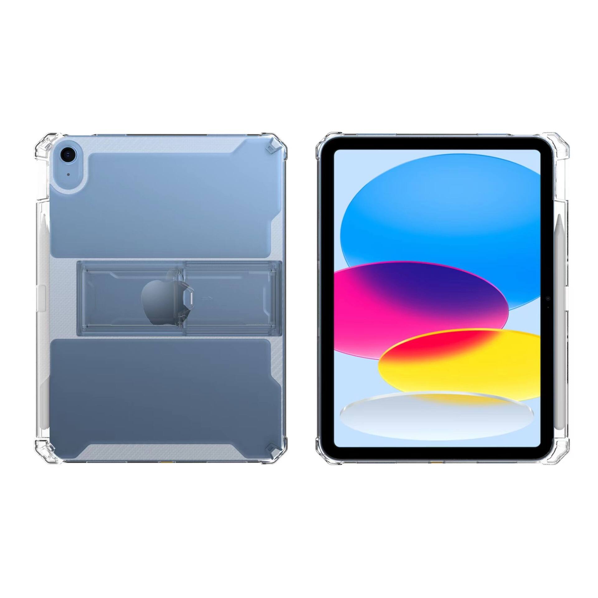 Back. Dteck - Rugged Clear Case For Apple iPad 11th(A16) 2025 /10th 2022 Sturdy Kickstand Pencil Holder Non-Yellowing Slim Cover - Clear.