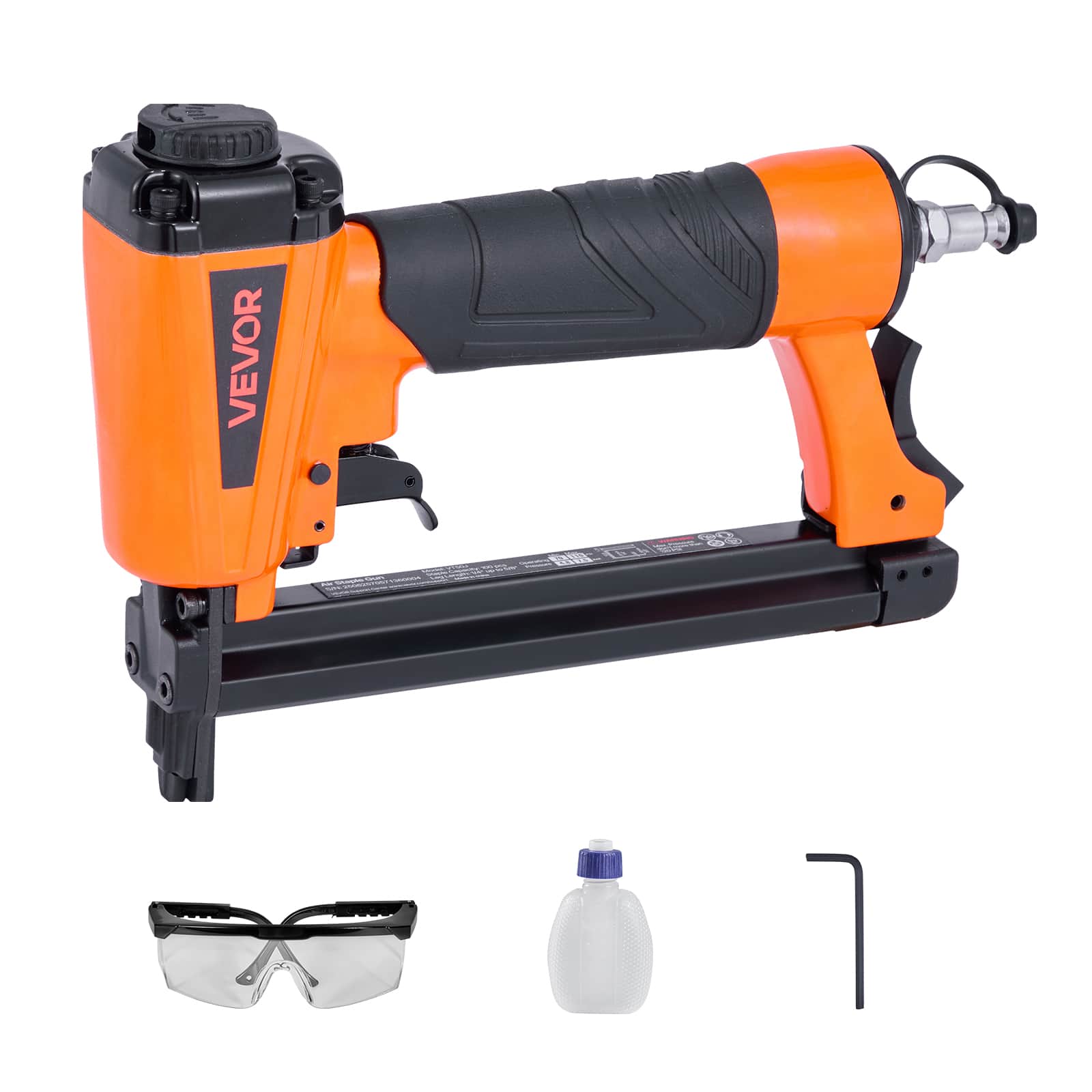 VEVOR - Pneumatic Staple Gun, 20 Gauge T50 Pneumatic Upholstery Stapler for 7/16" Crown 5/32"-5/8" Length Staples, 70-110 PSI - Black;Orange