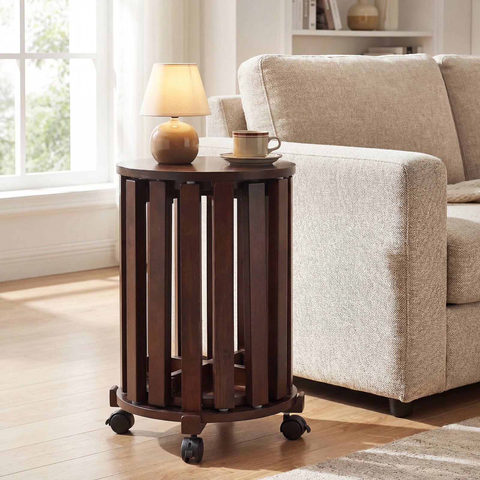 Alt View 1. Costway - Costway Stackable Stools Set of 4 with Rolling Base, Locking Casters for Kitchen Apartments - Walnut.