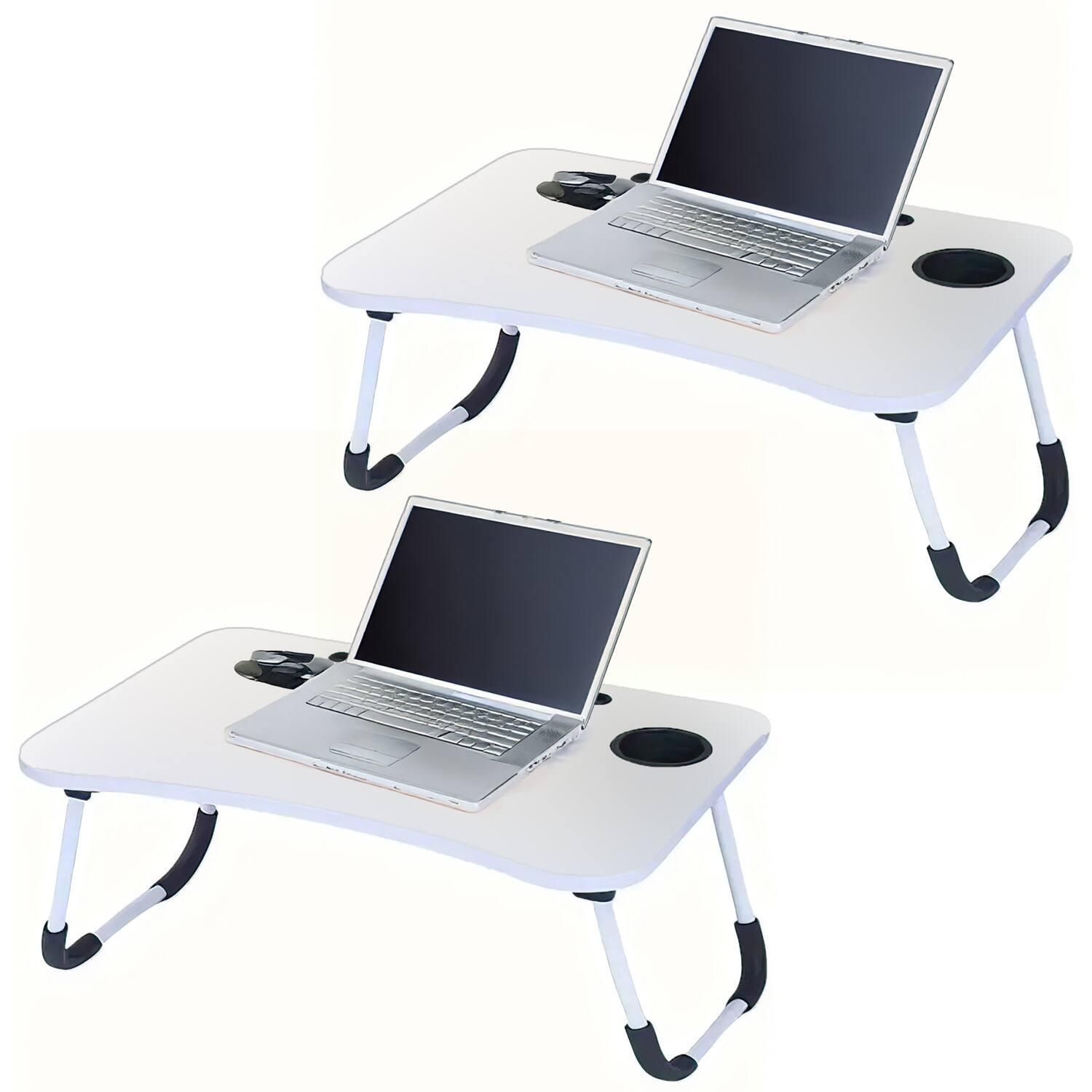 Front. FC Design - FC Design 2 Pack Foldable Laptop Cumputer Table, Breakfast Serving Bed Tray, Lap Desk with Foldable Leg - White/White - White and White.