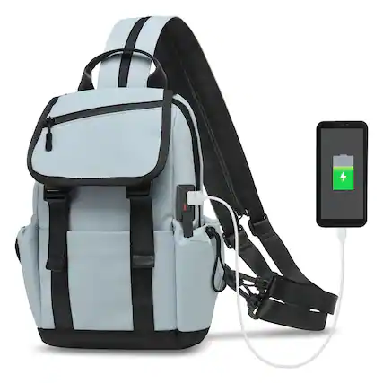 Front. Unique Bargains - Small Backpack Convertible Crossbody Bags with USB Charge Port Lightweight Casual Sling Shoulder for Outdoor Travel - Blue Gray.