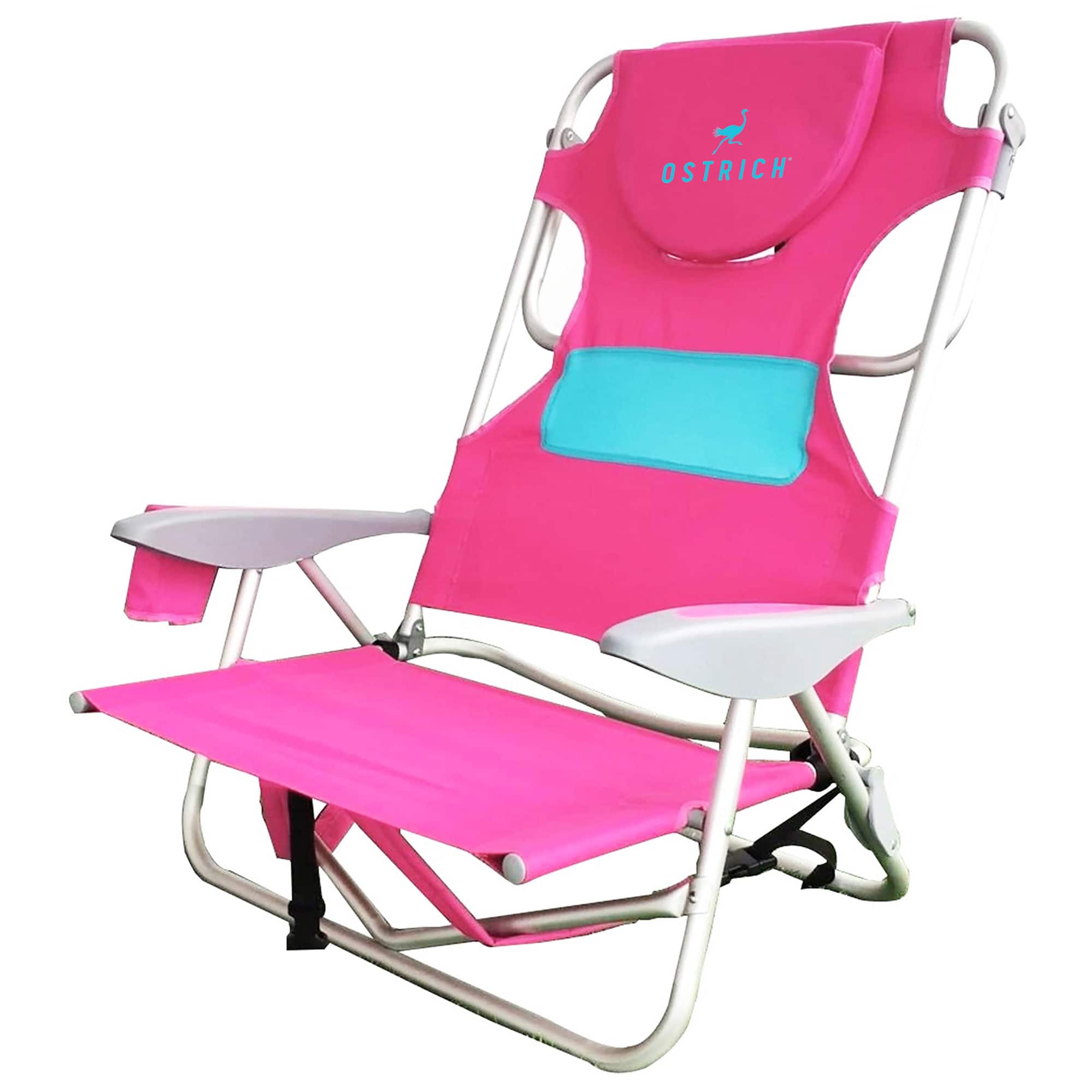 Ostrich - Ladies Comfort Backpacker, Outdoor Beach Pool Reclining Chair - Pink