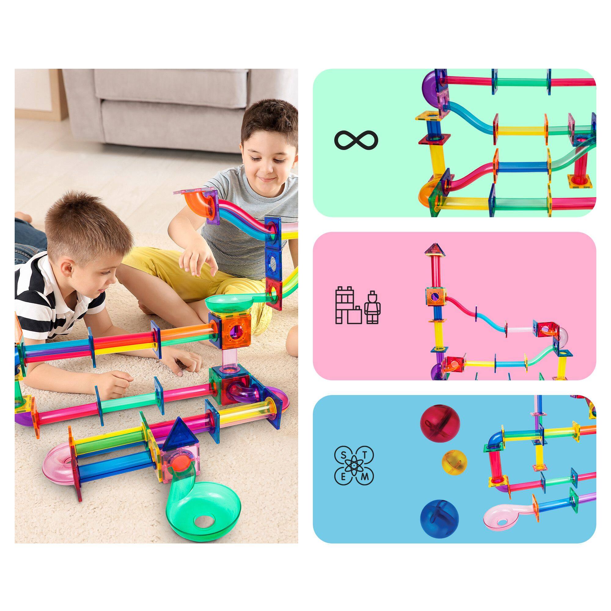 Alt View 3. PicassoTiles - PICASSO-TILES Marble Run Magnetic Tiles for Kids, 120PCS, Construction Magnet Tiles Race Track Building Blocks STEM Toy - Multicolor.