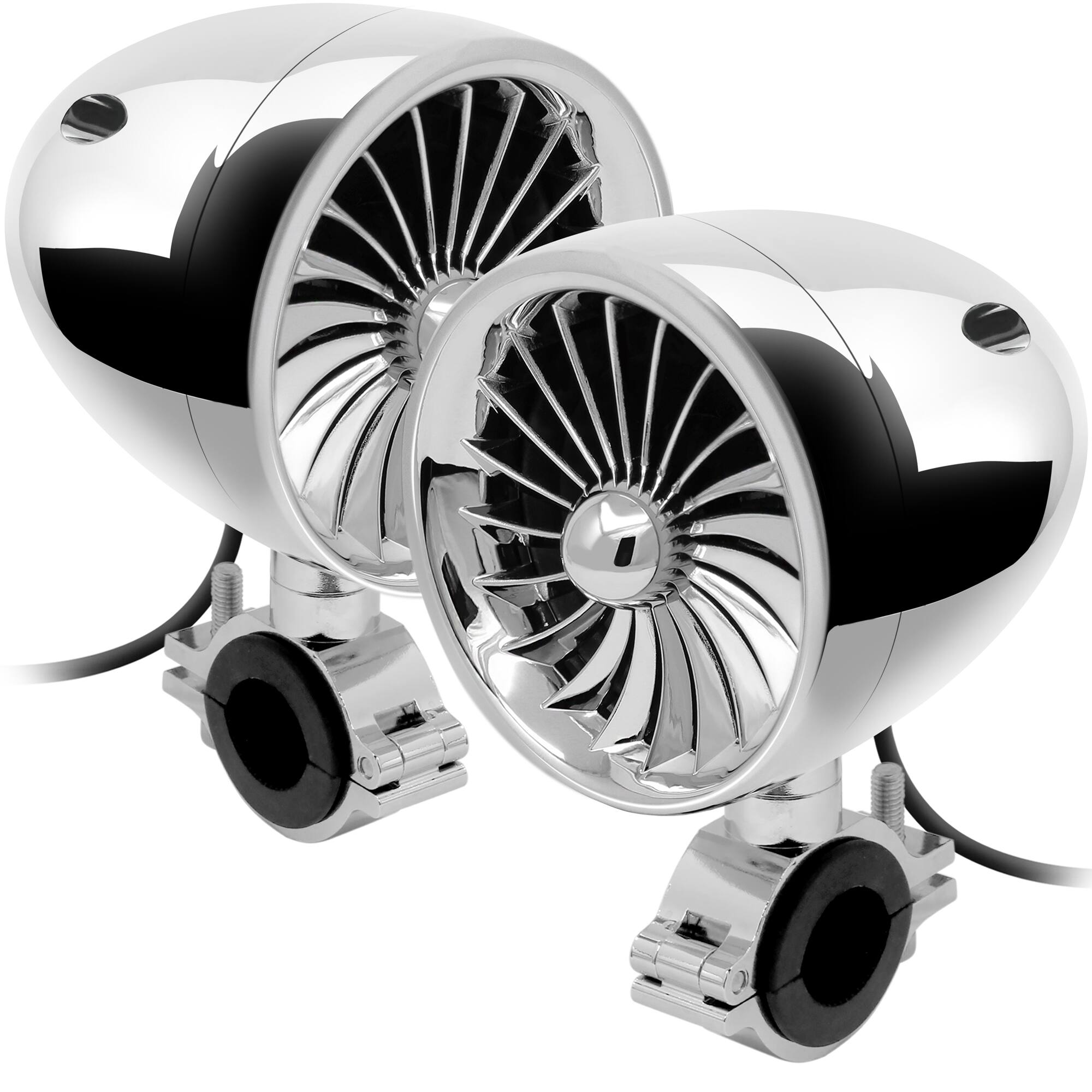 Alt View 1. GoHawk - Bluetooth Motorcycle Speakers: 1000W Amplifier, 4-Speaker Waterproof Stereo Audio System w/ FM Radio USB SD for ATV - Chrome.