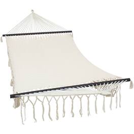 Sunnydaze - 2-Person Woven Rope Hammock with Spreader Bars and Fringe - Natural
