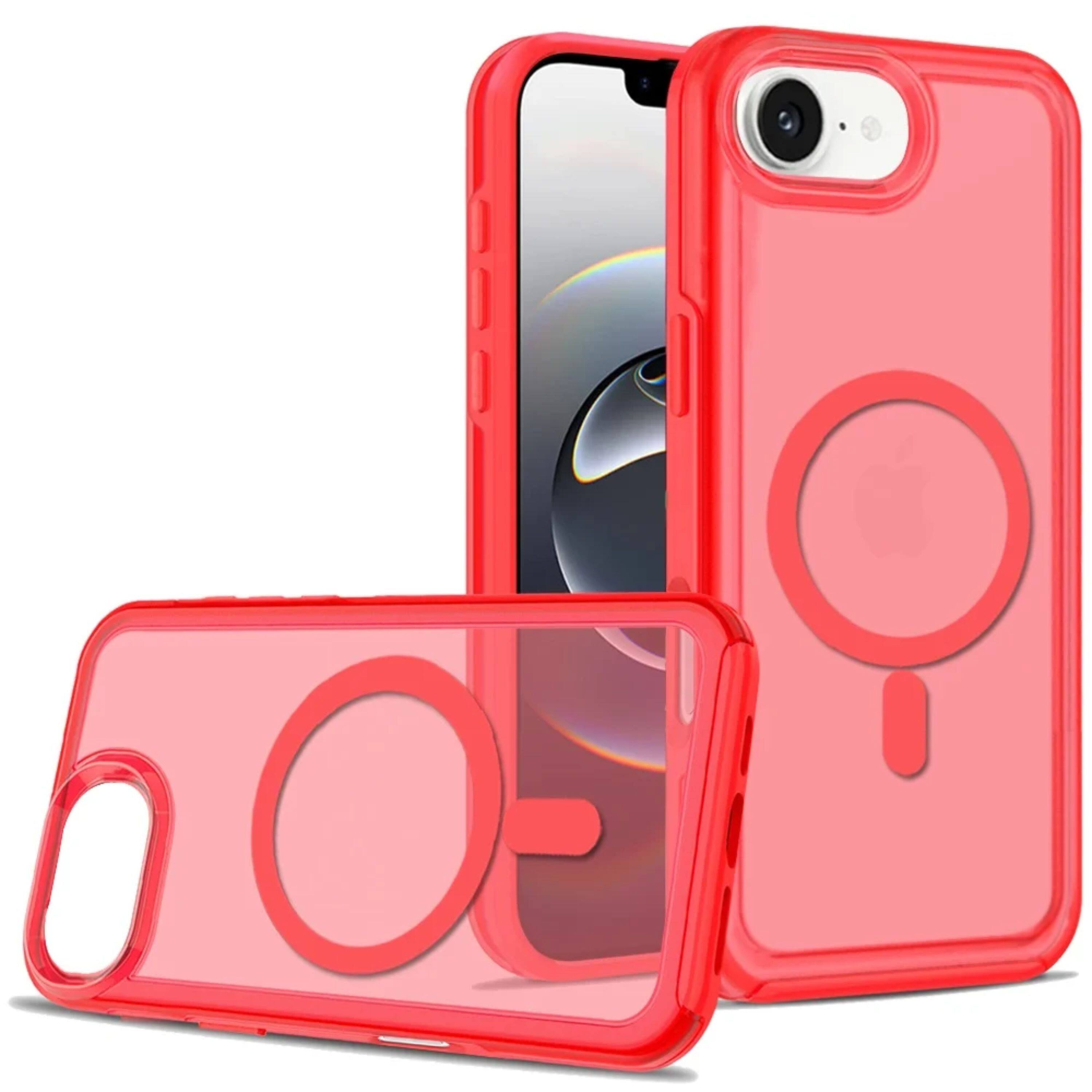 Angle. Kitcheniva - Magnetic Circle Sleek Hybrid Phone Cover Plus Tempered Glass For iPhone 16e/17e Red - Red.