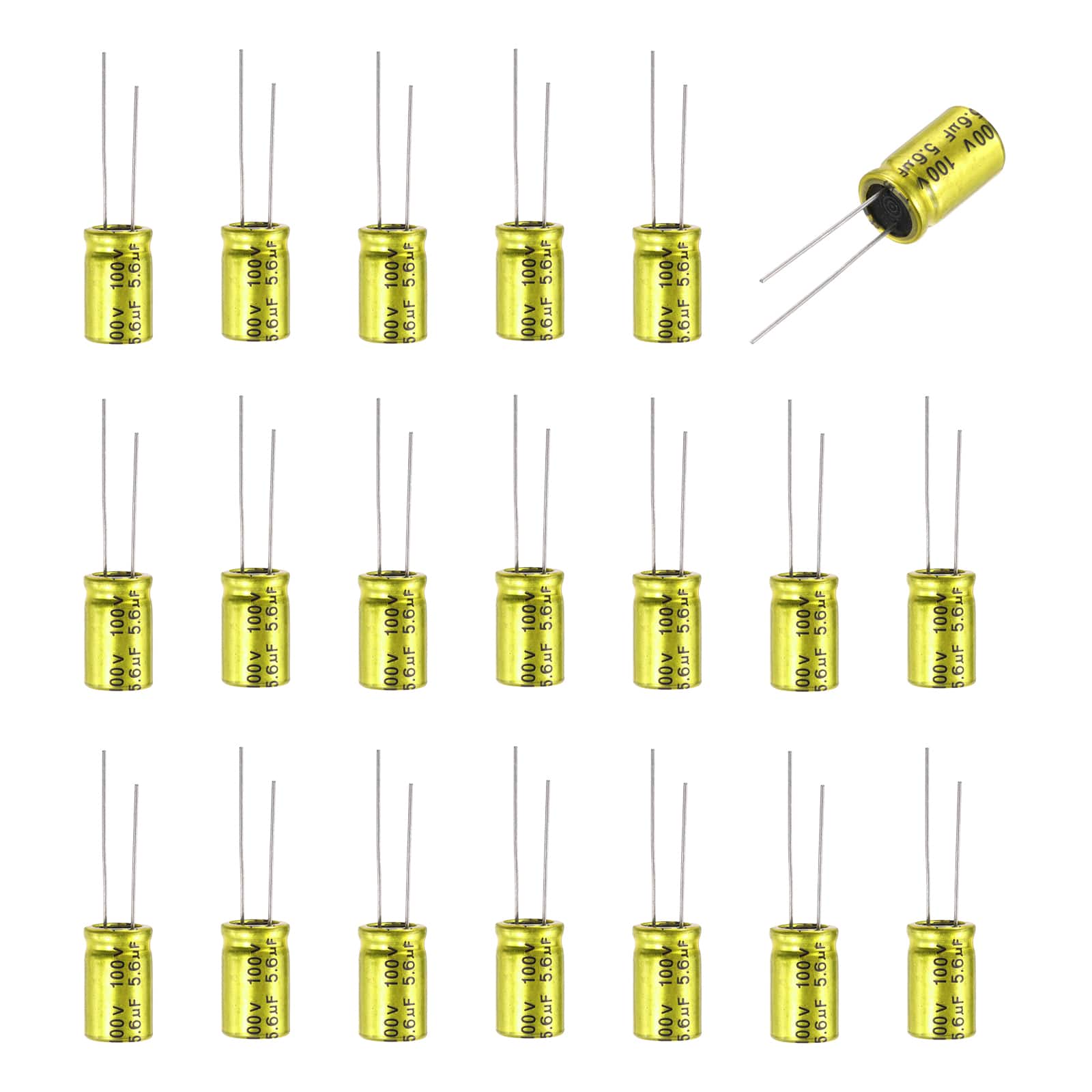 Unique Bargains - 5.6uF 100V Non-Polarized Electrolytic Capacitor, 10x17mm Aluminum Audio Cap, for DIY Tweeter, 20pcs - Gold price history on PriceWatchPro