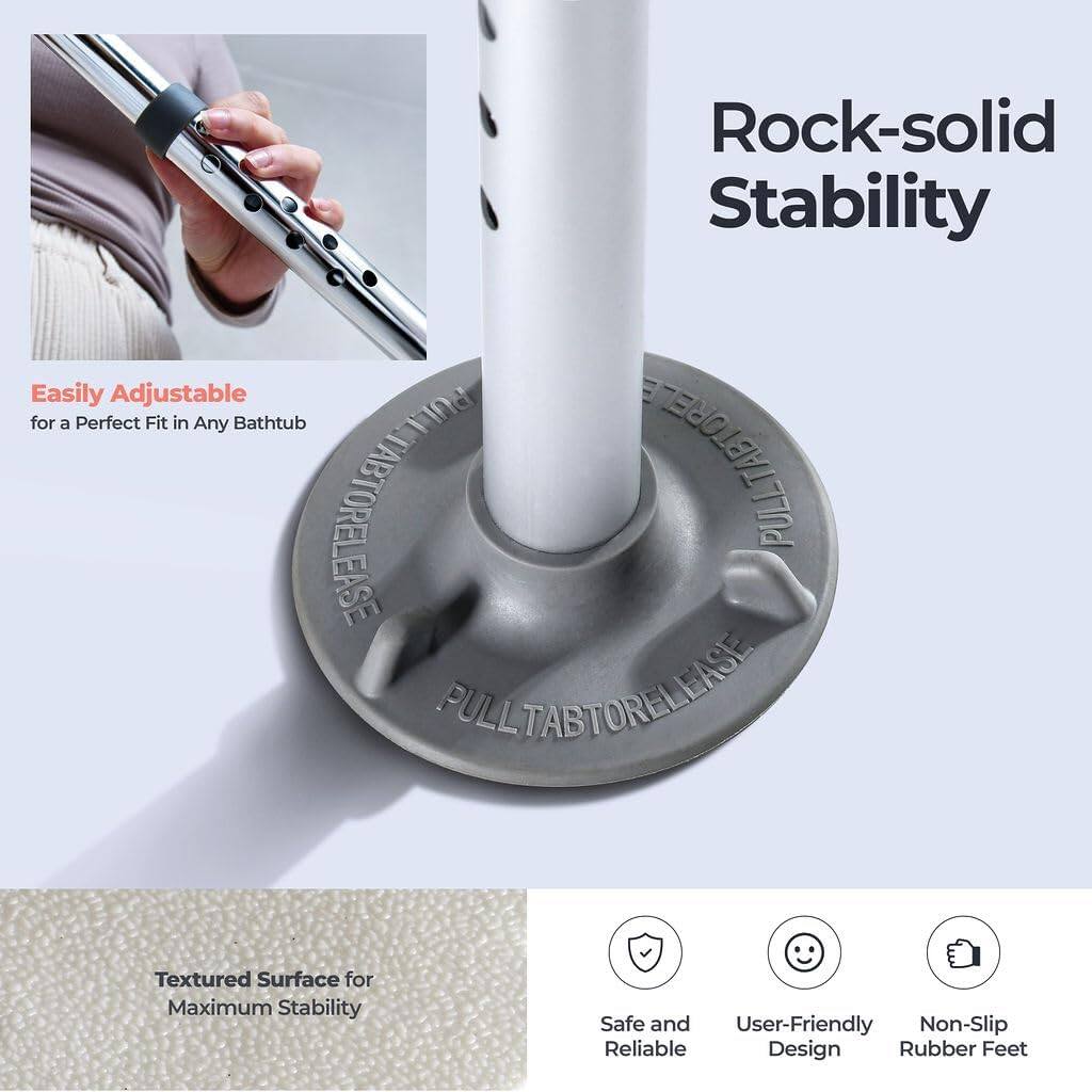 - Rock-solid Stability
- Easily Adjustable for a Perfect Fit in Any Bathtub
- Textured Surface for Maximum Stability
- Safe and Reliable
- User-Friendly Design
- Non-Slip Rubber Feet