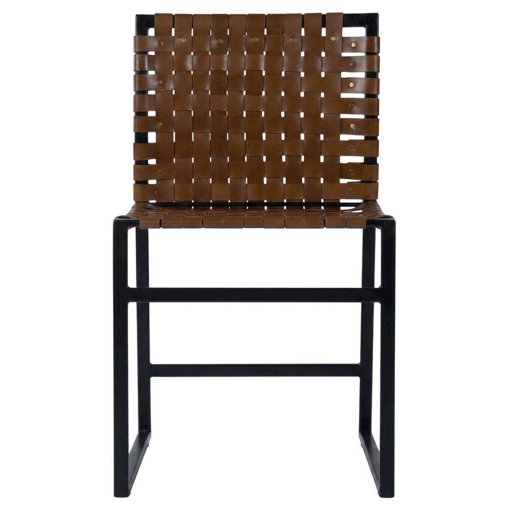Left. Starlight Canyon Home - Industrial Leather Side Chair with Sled Base, Accent Chair for Dining Room - Medium Brown.