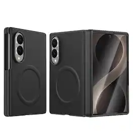 UUCOVER - For Samsung Galaxy Z Fold8 Vegan Leather Magnetic Case with Screen Protector, Magnetic Hinge Protection Slim Phone Cover - Black