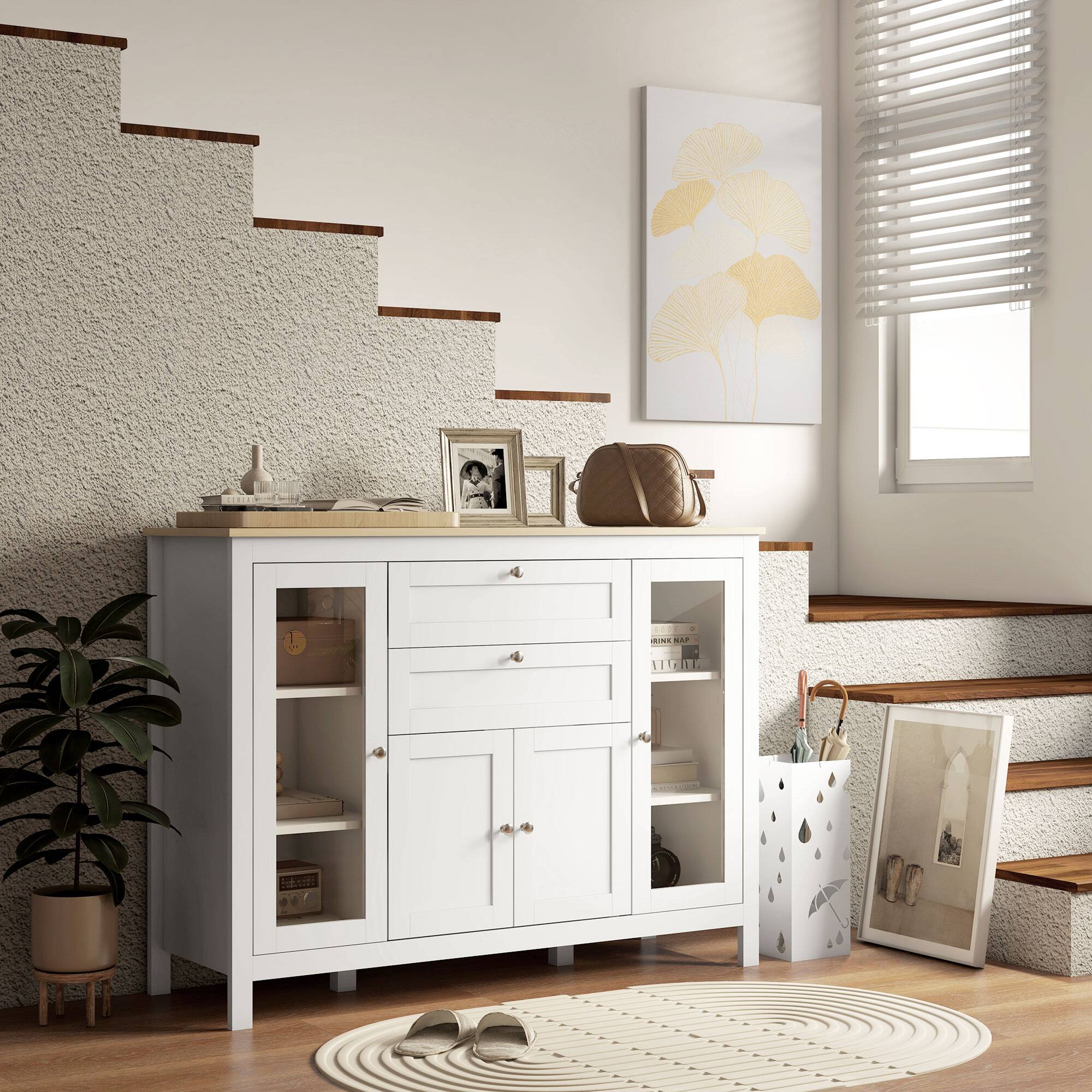 Alt View 4. Homcom - 47" Sideboard with Glass Door, Drawers, Adjustable Shelves - White.