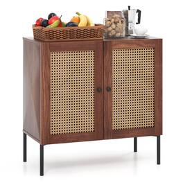 Ecooso - Rattan Door Sideboard Cabinet, 2-Door Kitchen Buffet Console with Adjustable Shelf - Walnut