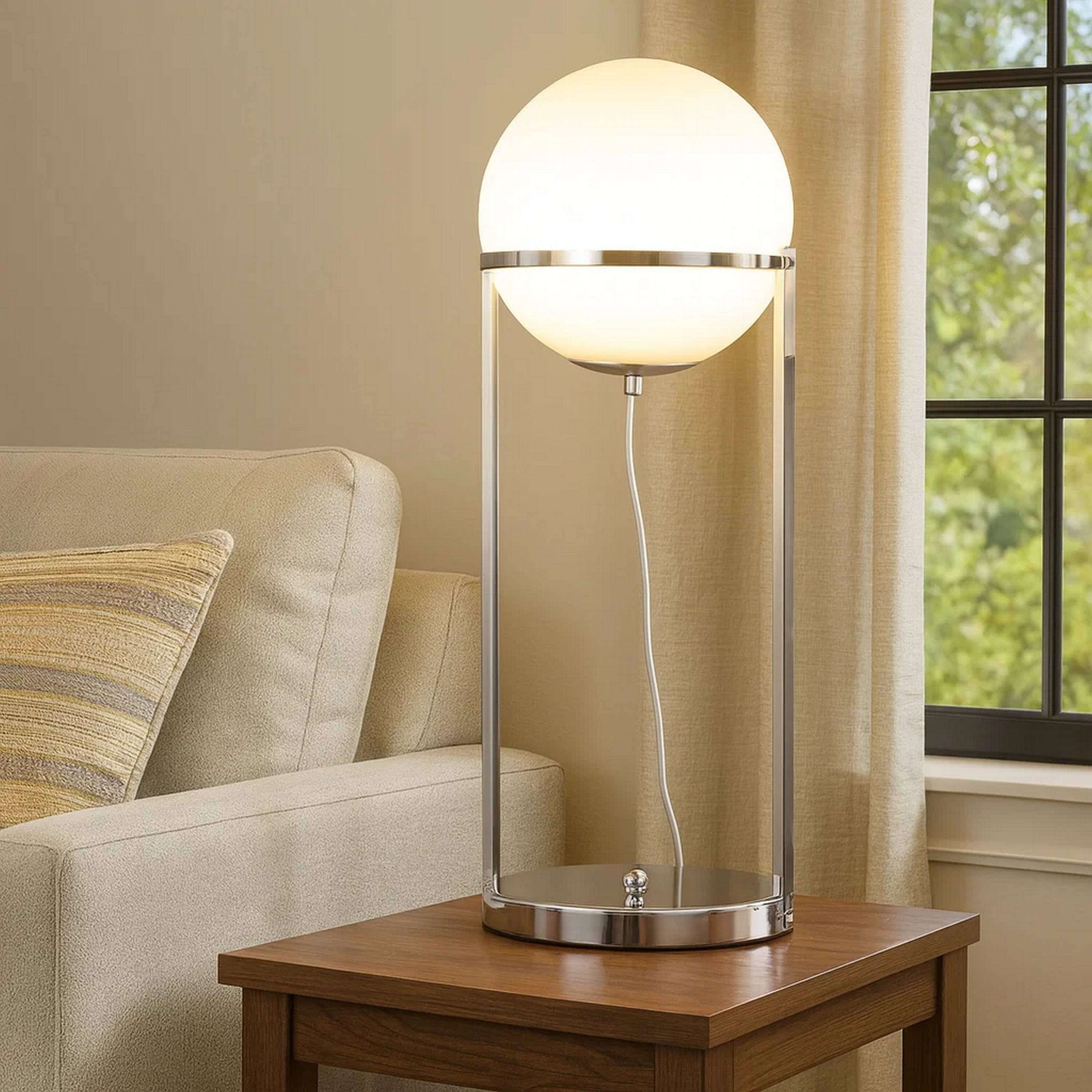 Alt View 2. Manhattan Lane - Jim 22 Inch Table Lamp, LED Light, Metal Body, Modern Globe Shade - Silver.