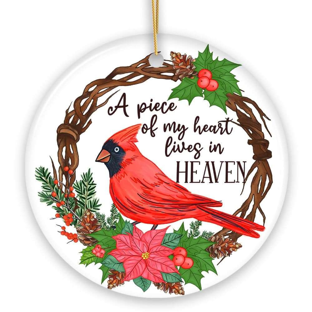 OrnamentallyYou - A Piece of My Heart Lives in Heaven Ornament Cardinal Memorial Gift and Christmas Decoration - Multi-colored