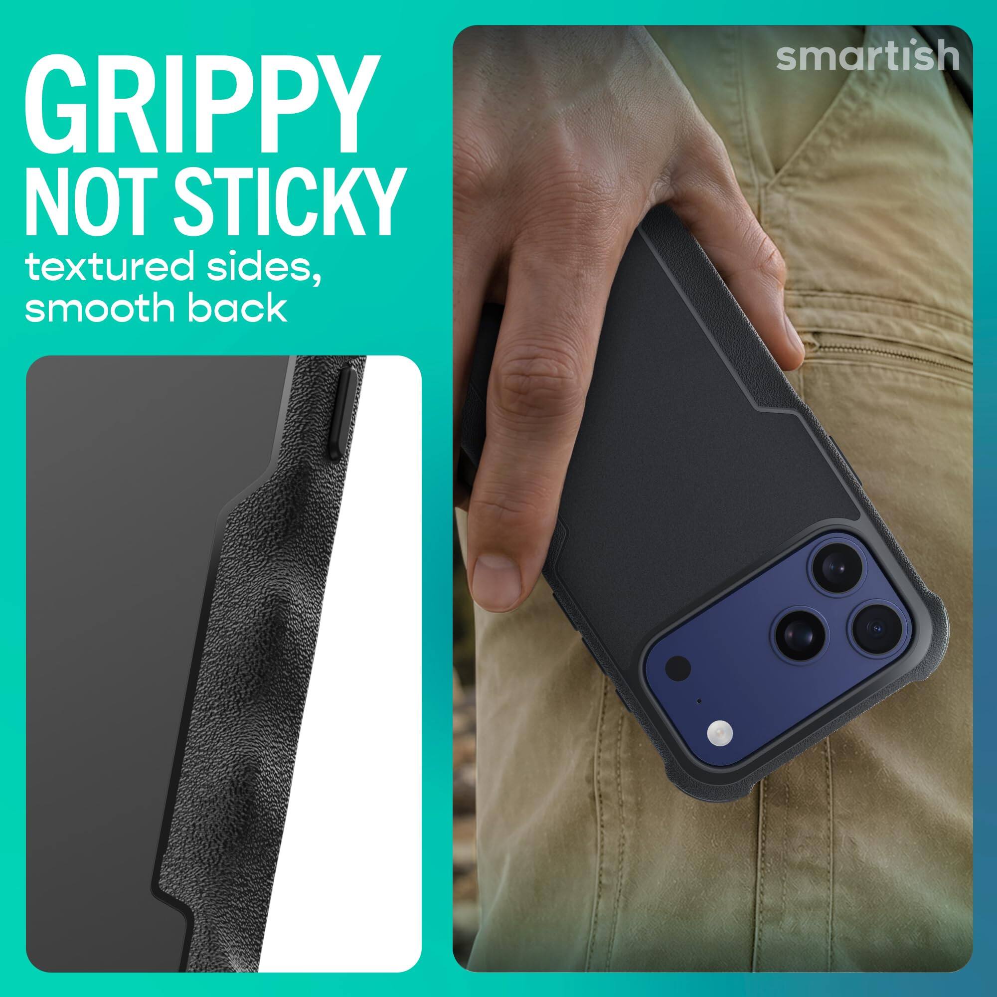 GRIPPY NOT STICKY textured sides, smooth back

smartish