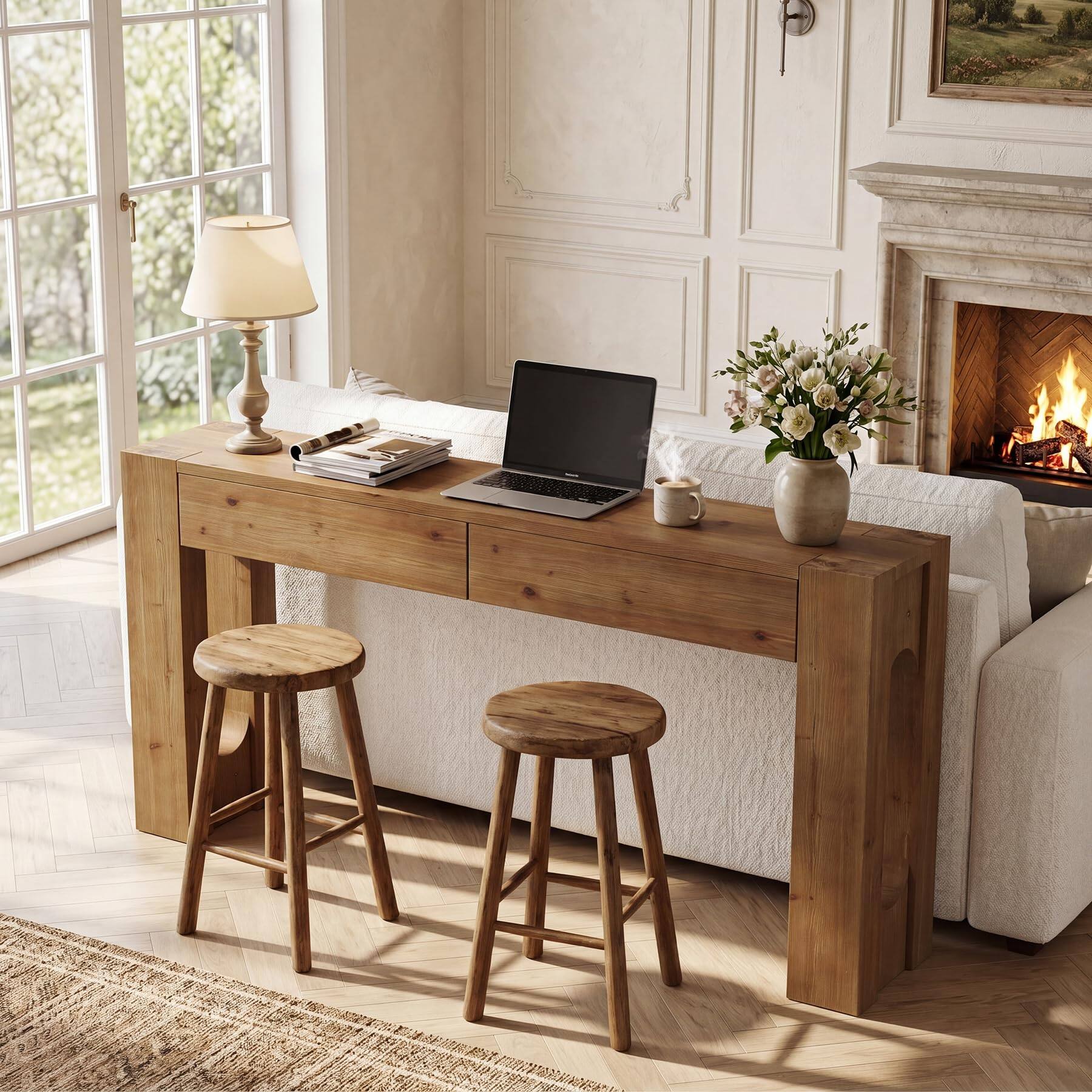 Alt View 1. Tribesigns - LITTLE TREE 63" Solid Wood Console Table, Farmhouse Long Entryway Table - Brown.