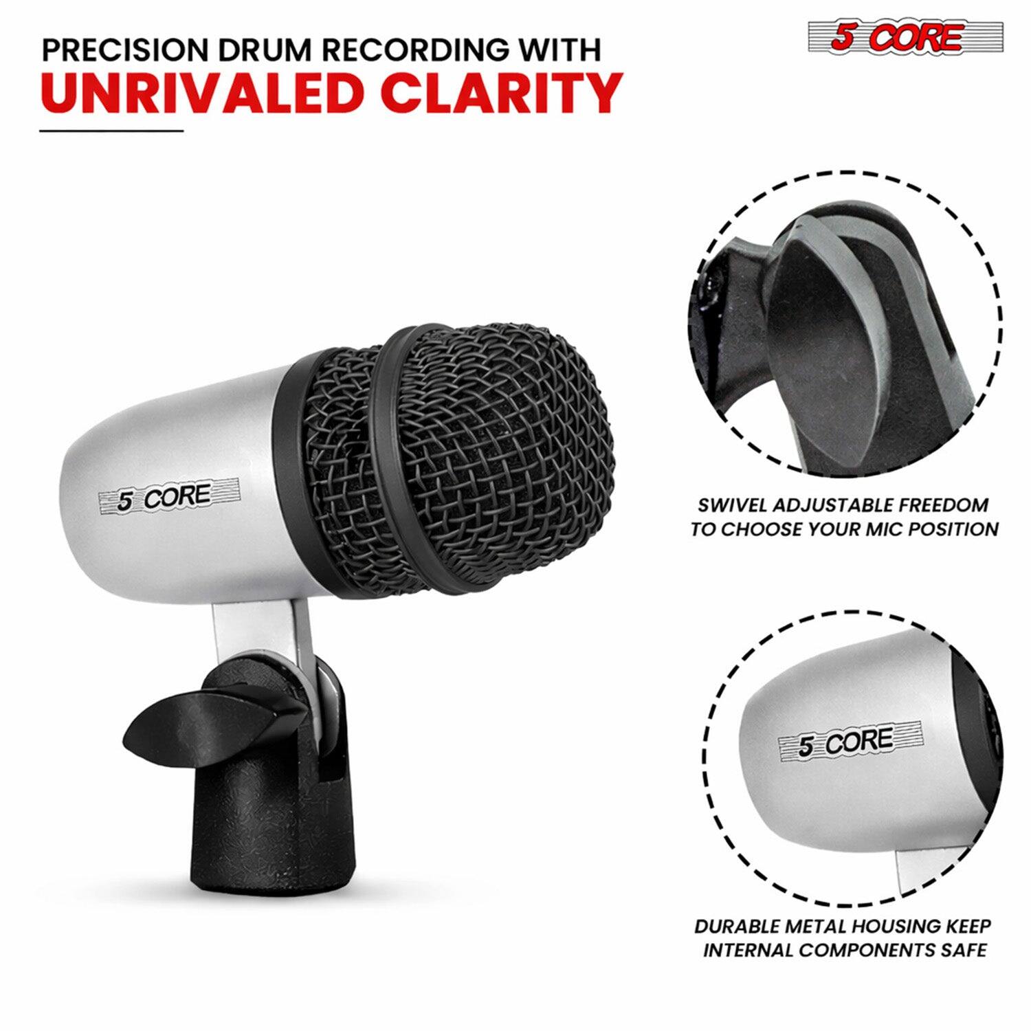 PRECISION DRUM RECORDING WITH UNRIVALED CLARITY

5 CORE

SWIVEL ADJUSTABLE FREEDOM TO CHOOSE YOUR MIC POSITION

DURABLE METAL HOUSING KEEP INTERNAL COMPONENTS SAFE