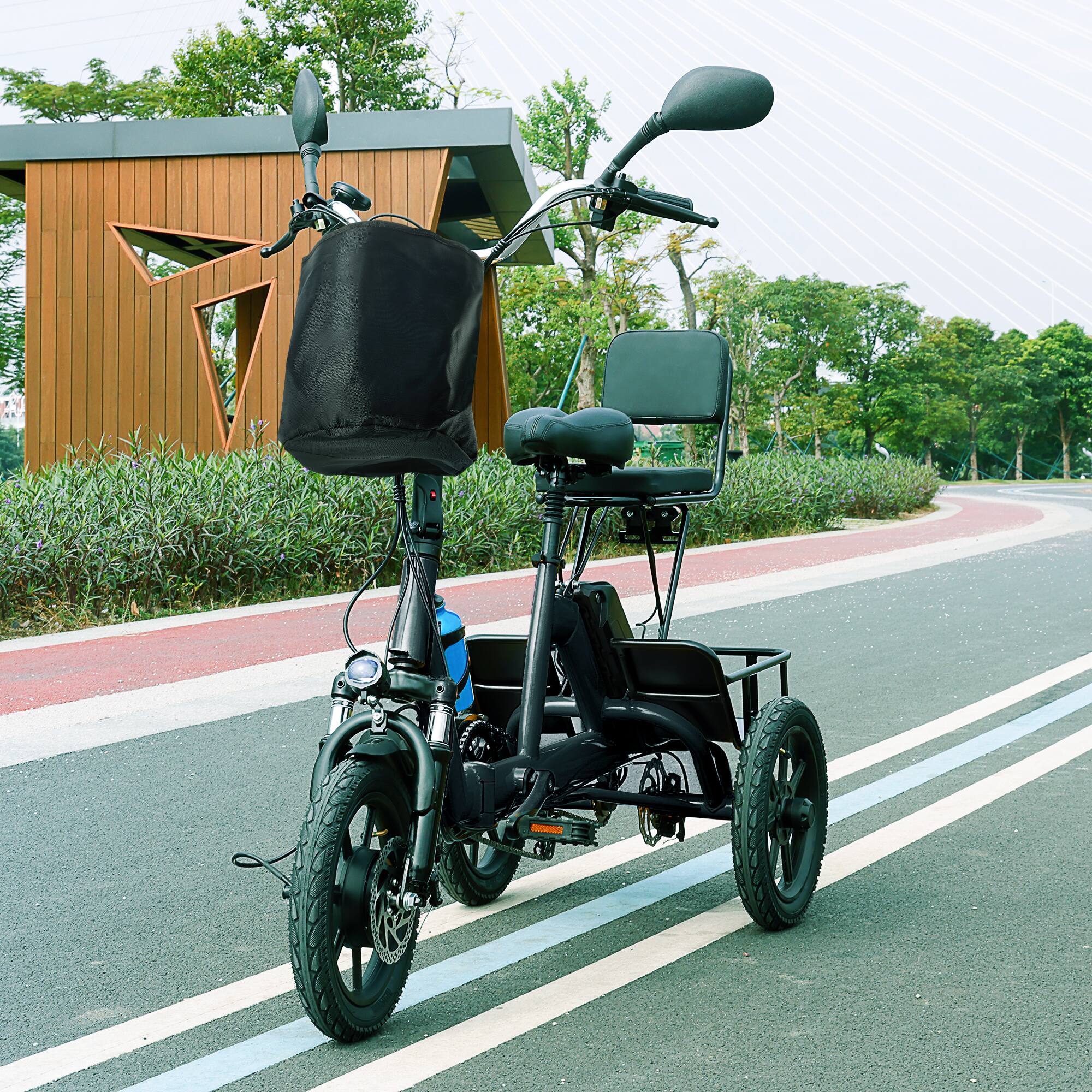 Alt View 4. Topteng - ​​350W 48V 10.4Ah Folding Electric Trike for Adults - 3 Modes, 13MPH, 28 Miles to 43 Miles Range, 396lbs Black - Black.