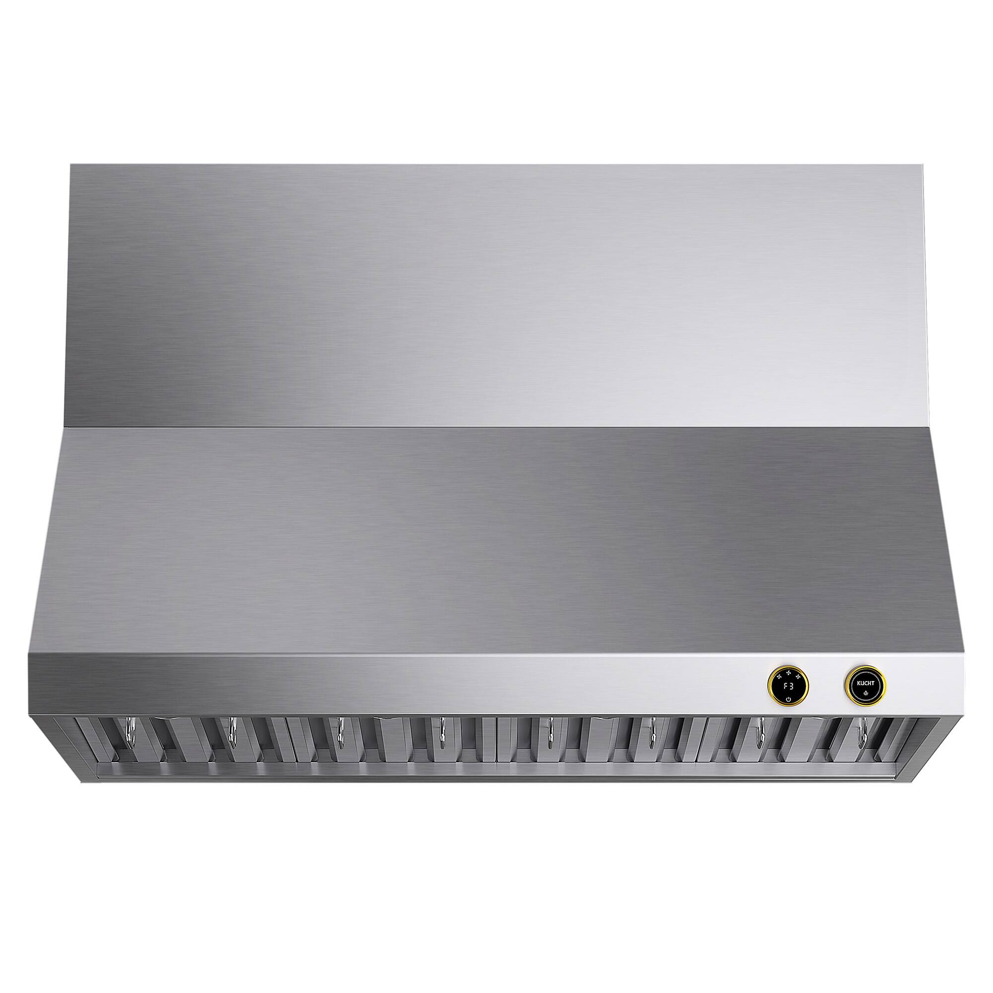 Alt View 4. Kucht - 48 in. 6.7 cu. ft. 8 Burners Dual Fuel Range for Natural Gas in Stainless Steel and Gold + Wall Mount Range Hood - Stainless Steel with Gold Accents.