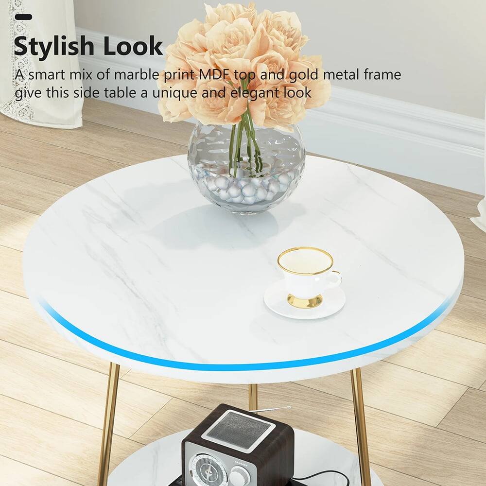 Stylish Look
A smart mix of marble print MDF top and gold metal frame give this side table a unique and elegant look