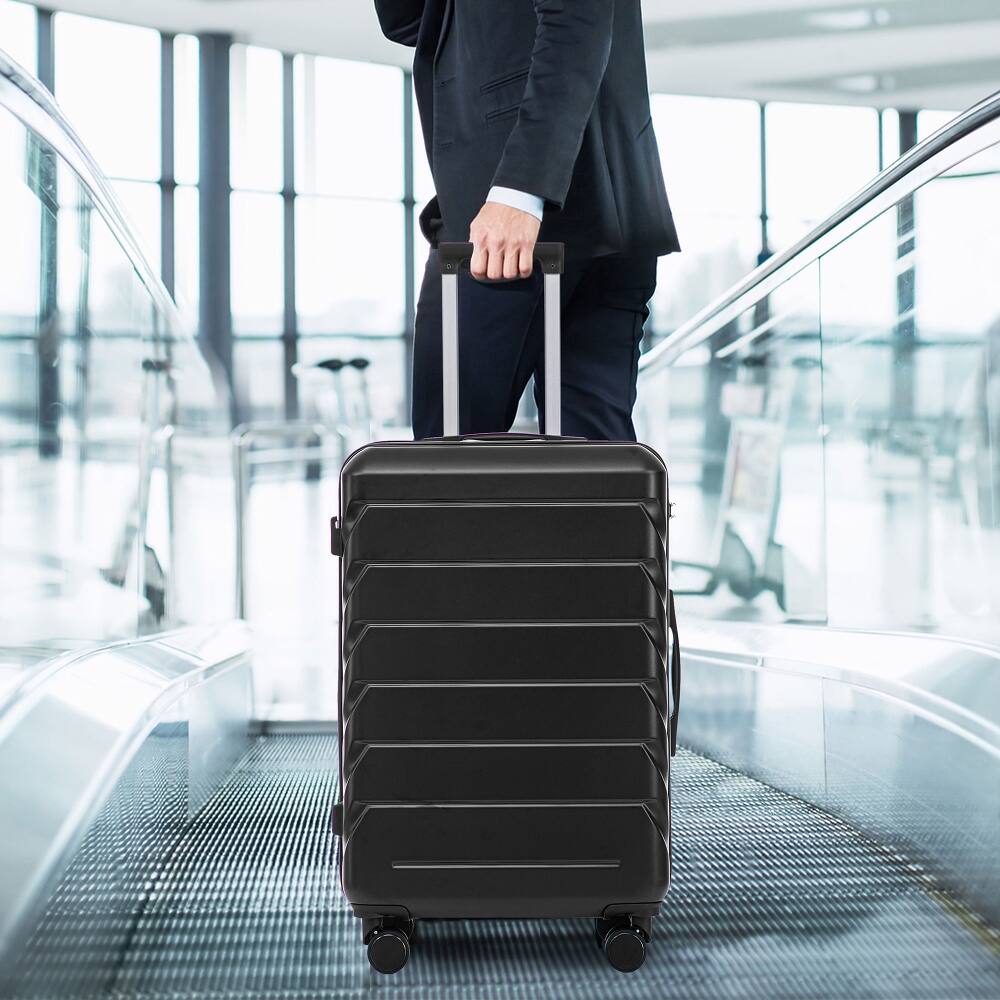 Alt View 4. Ropilly - Ropilly 3 Piece Luggage Set Hard Shell Suitcase ABS Spinner Luggage with Combination Lock Black - Black.