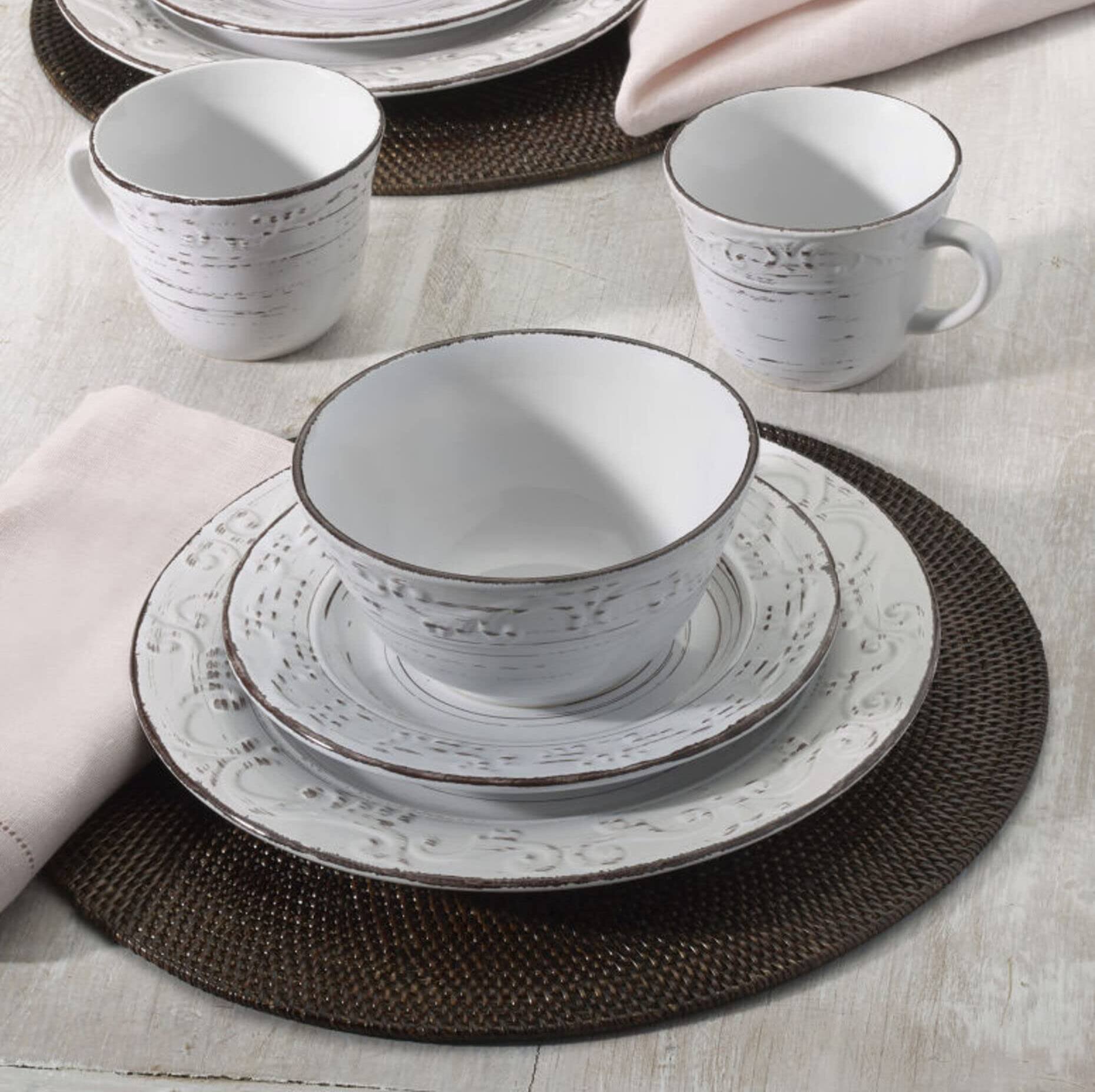 Alt View 2. Dazzed Corner - 16-Piece Stoneware Dinnerware Set, Service for 4, Microwave & Dishwasher Safe Plates and Bowls - White.