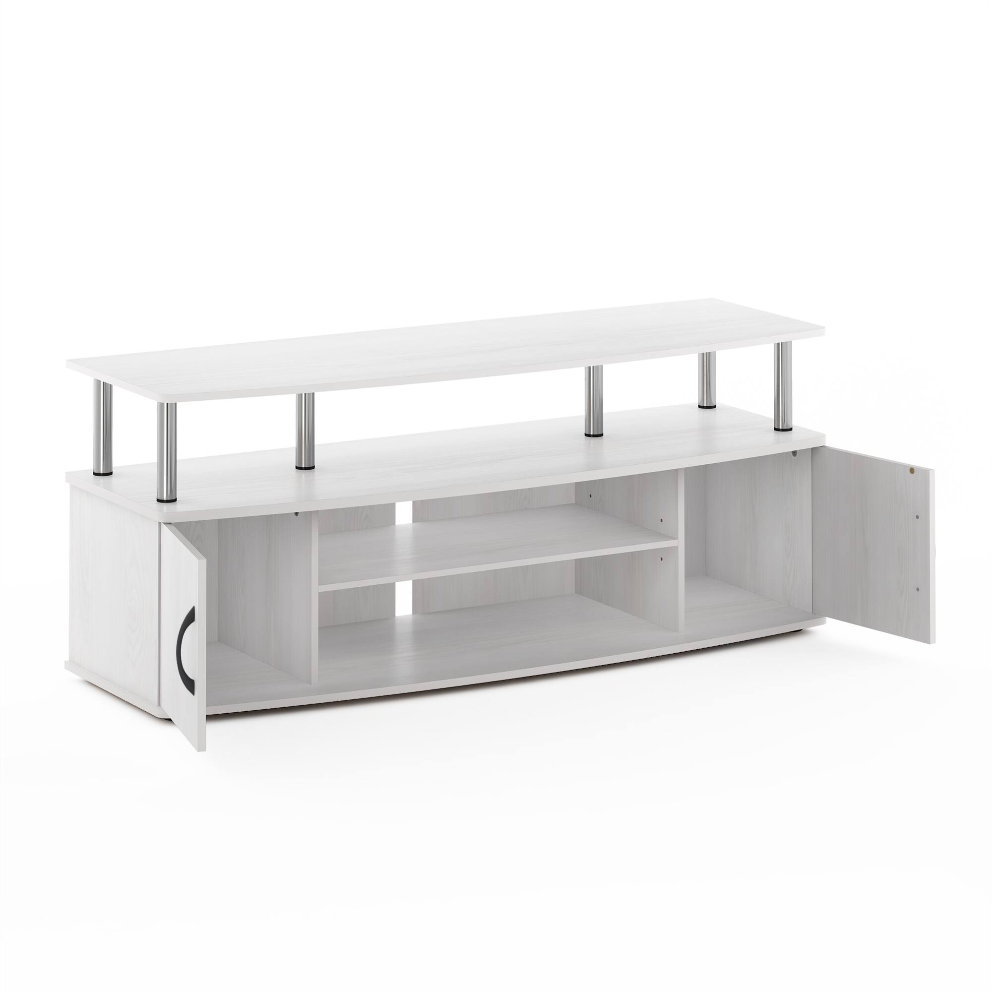 Alt View 3. Furinno - JAYA Large Entertainment Center Hold up to 55-IN TV,  Stainless Steel Tubes - White Oak/Stainless Steel.