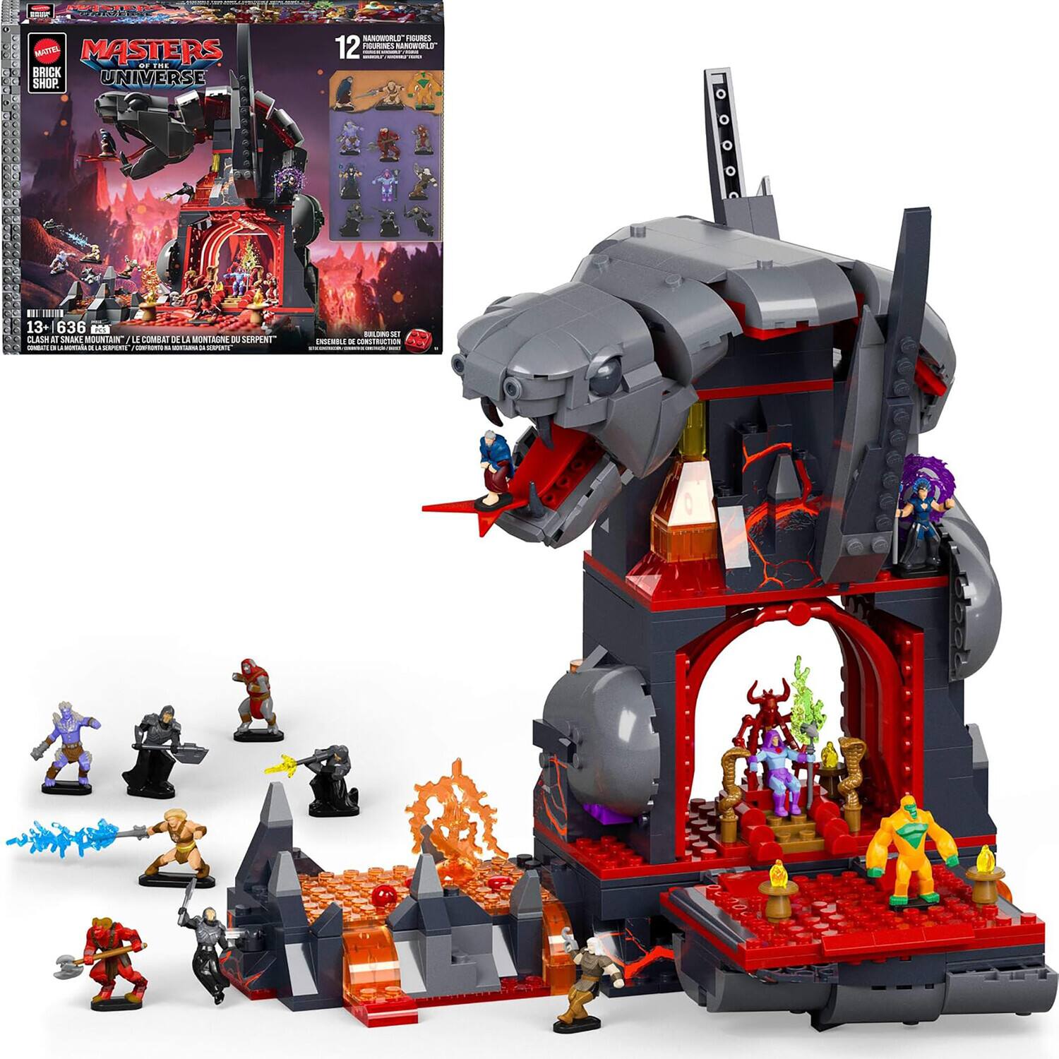 MASTERS OF THE UNIVERSE
BRICK SHOP

12 FIGURINES HANDWORLD
13+ 636 NST CLASH IT SNAKE MOUNTAIN / COMBAT DE LA MONTAGNE DU SERPENT
ENSEMBLE DE CONSTRUCTION