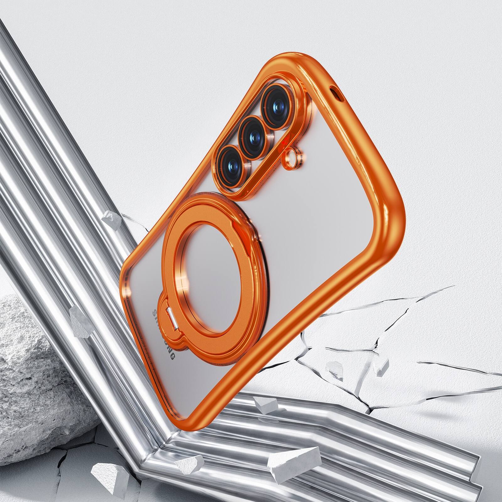 Alt View 1. Dteck - Magnetic Case for Samsung Galaxy S26 with 360 Ring Stand and Strap, Shockproof TPU Phone Cover Built-in Lens Protector - Orange.