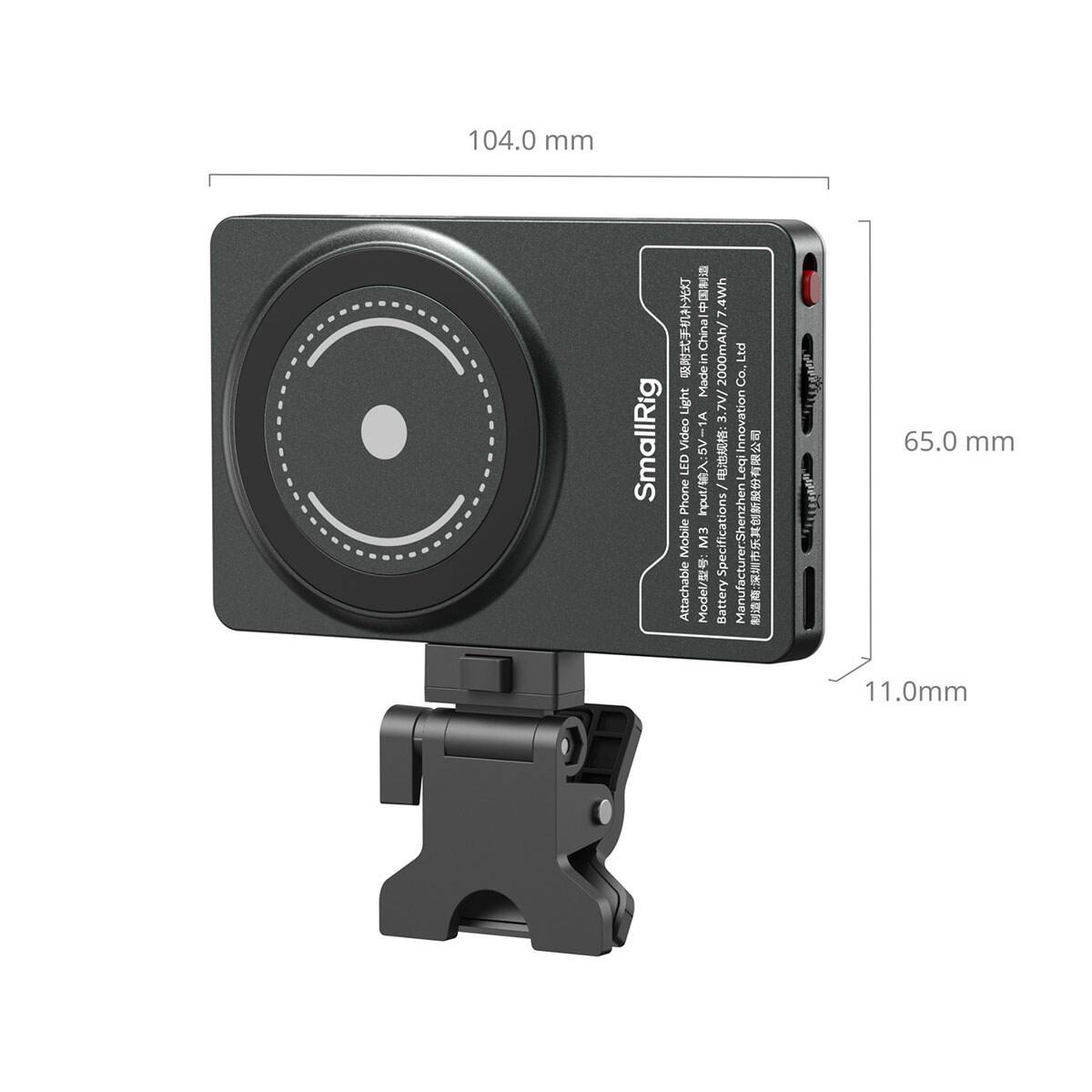 104.0 mm  
SmallRig  
7.4Wh  
China  
2000mAh/3.7V  
Video LED  
Phone input  
Mobile  
M3  
Specifications  
Attachable Model  
Battery  
Leqi Innovation  
Leqi Manufacturer-Shenzhen  
65.0 mm  
11.0 mm