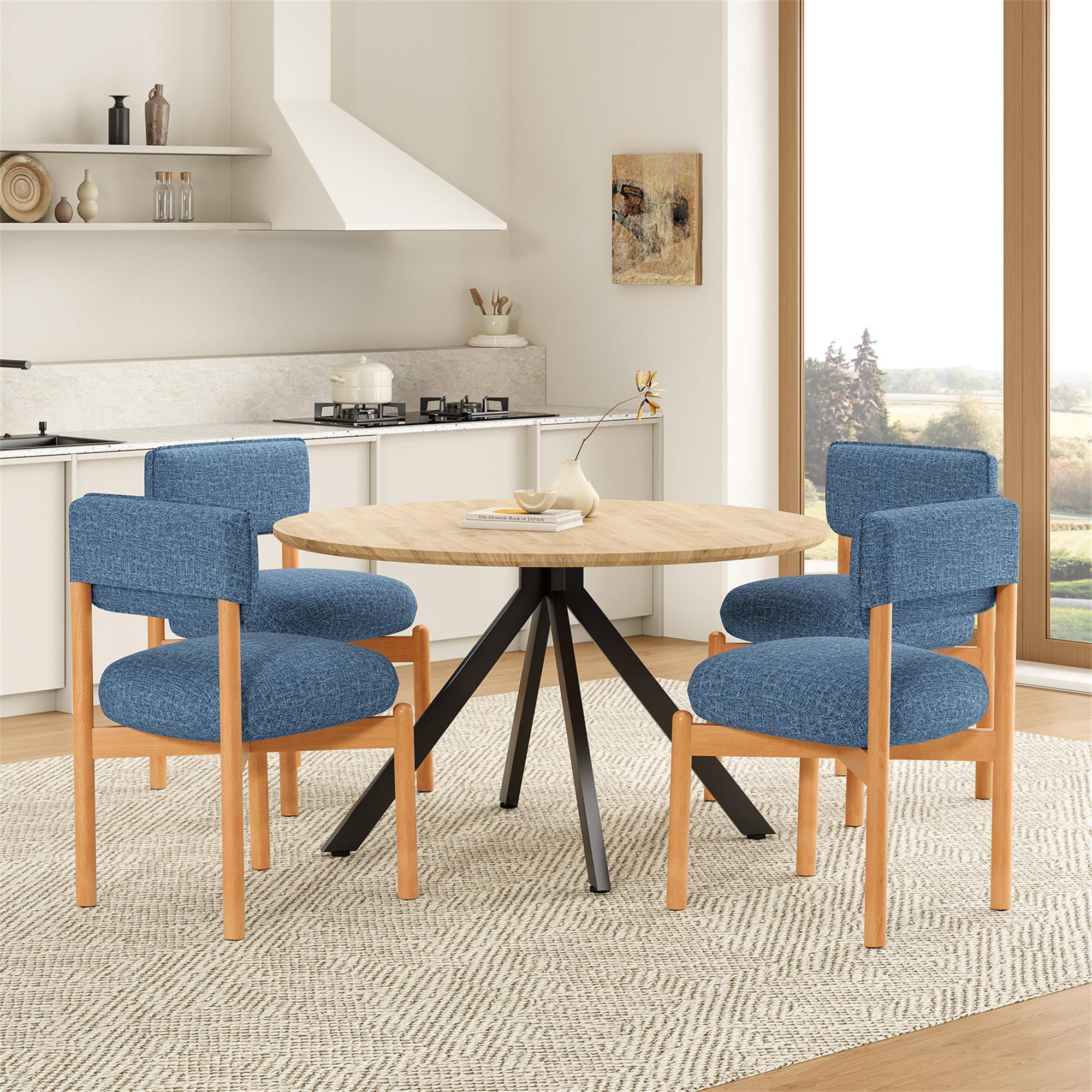 Alt View 1. Boyel Living - Modern Wooden Blended Linen Blue Dining Chair (Set of 2) - Blue.