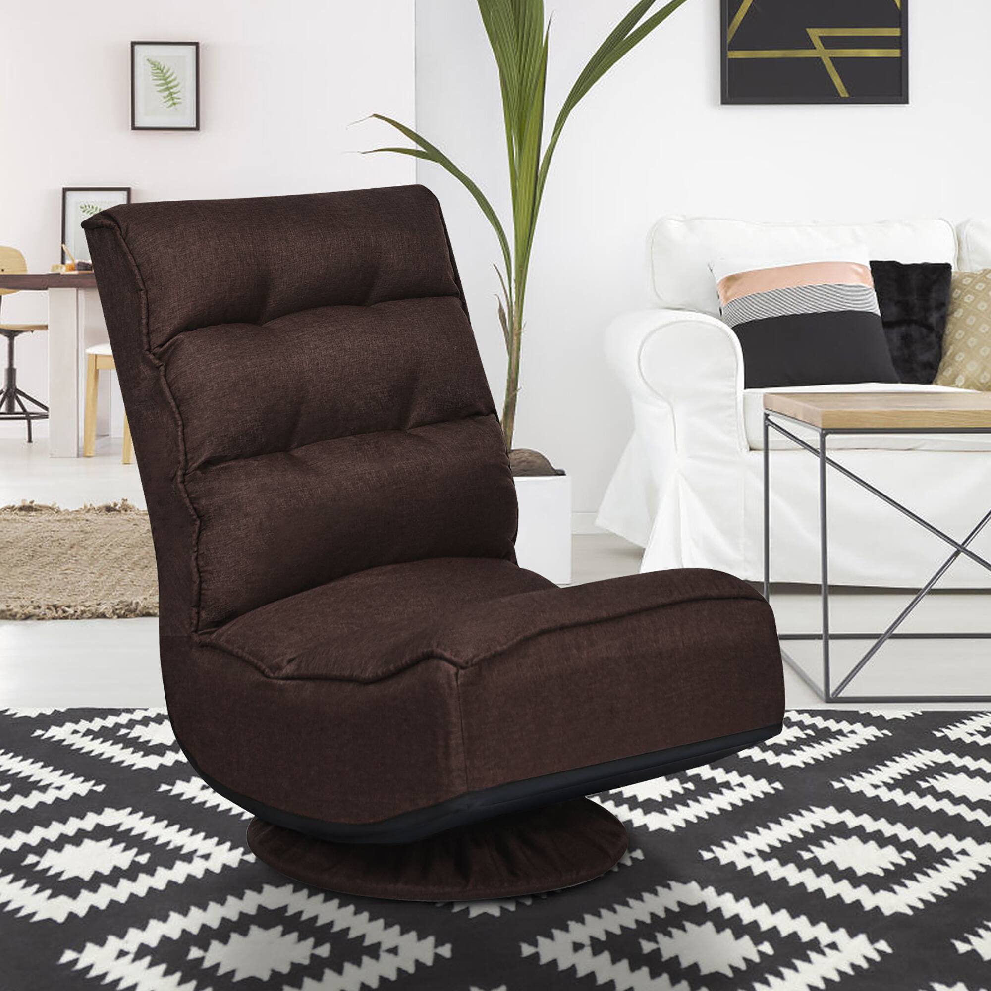 Alt View 1. Costway - Costway 360° Swivel Floor Gaming Chair 6-Position Folding Lazy Sofa Dark Brown - Dark Brown.