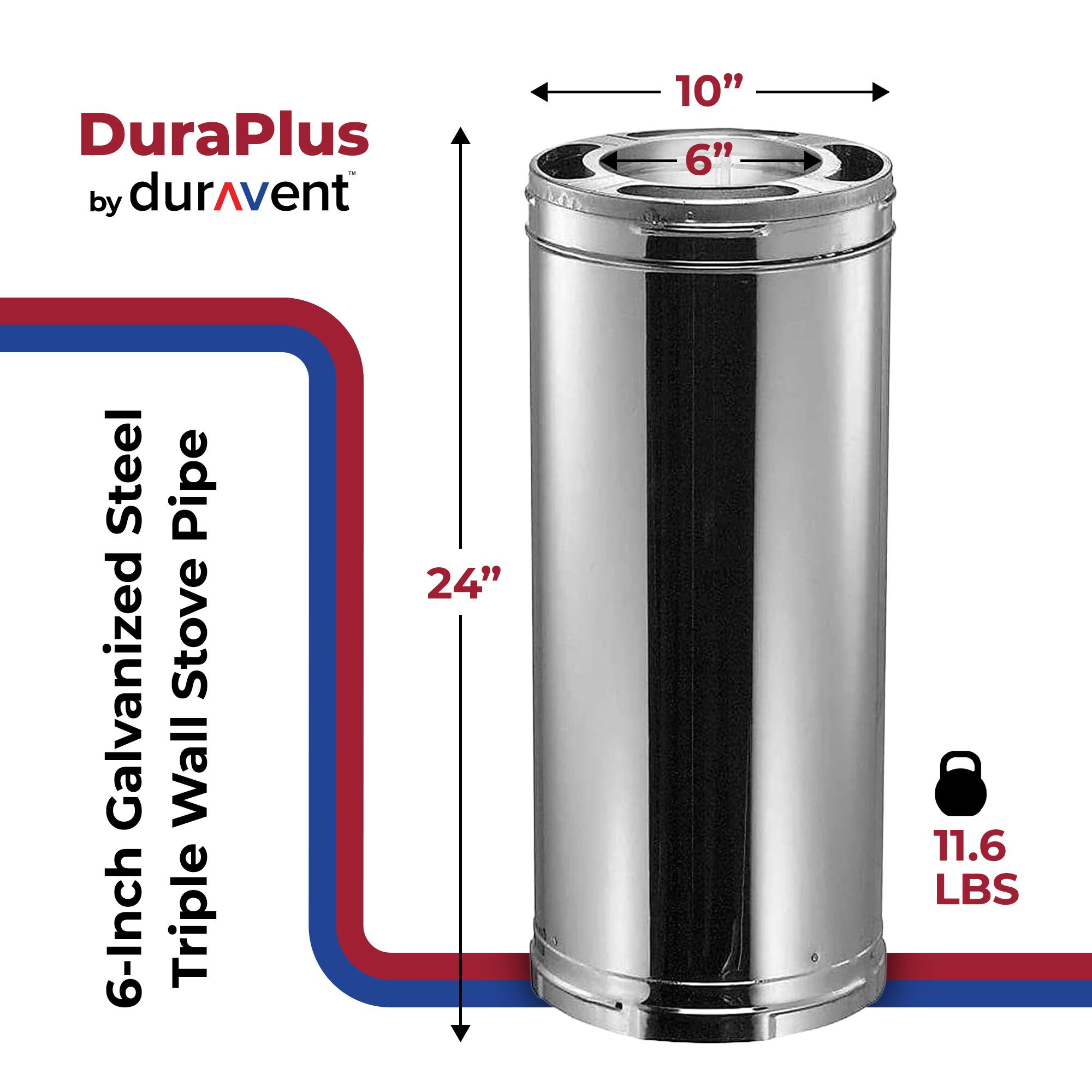 DuraPlus by durAvent 6-inch Galvanized Steel Pipe Triple Wall 6" 10" 24" 11.6 LBS