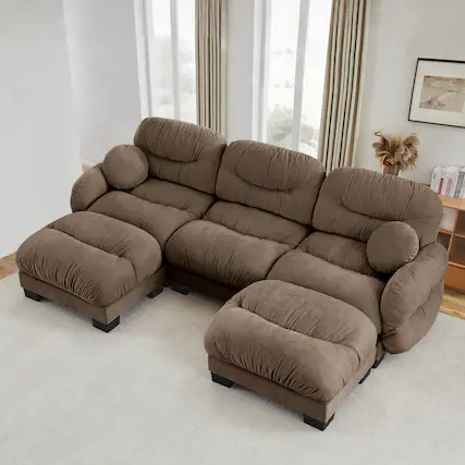 Front. Anysun - 3-Seater U Shape Sectional Couch with 2 Ottomans, Chenille Fabric, High-Density Foam & Curved Armrests for Living Room - Brown.