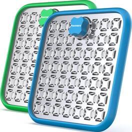 Pawtners - Stainless Steel Lick Mat for Dogs & Cats – Anxiety Relief, Slow Feeder with Scrubber & Spatula - Blue and Green