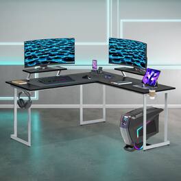 Techni Sport - L-Shaped Gaming Desk with Dual Monitor Stands - Black