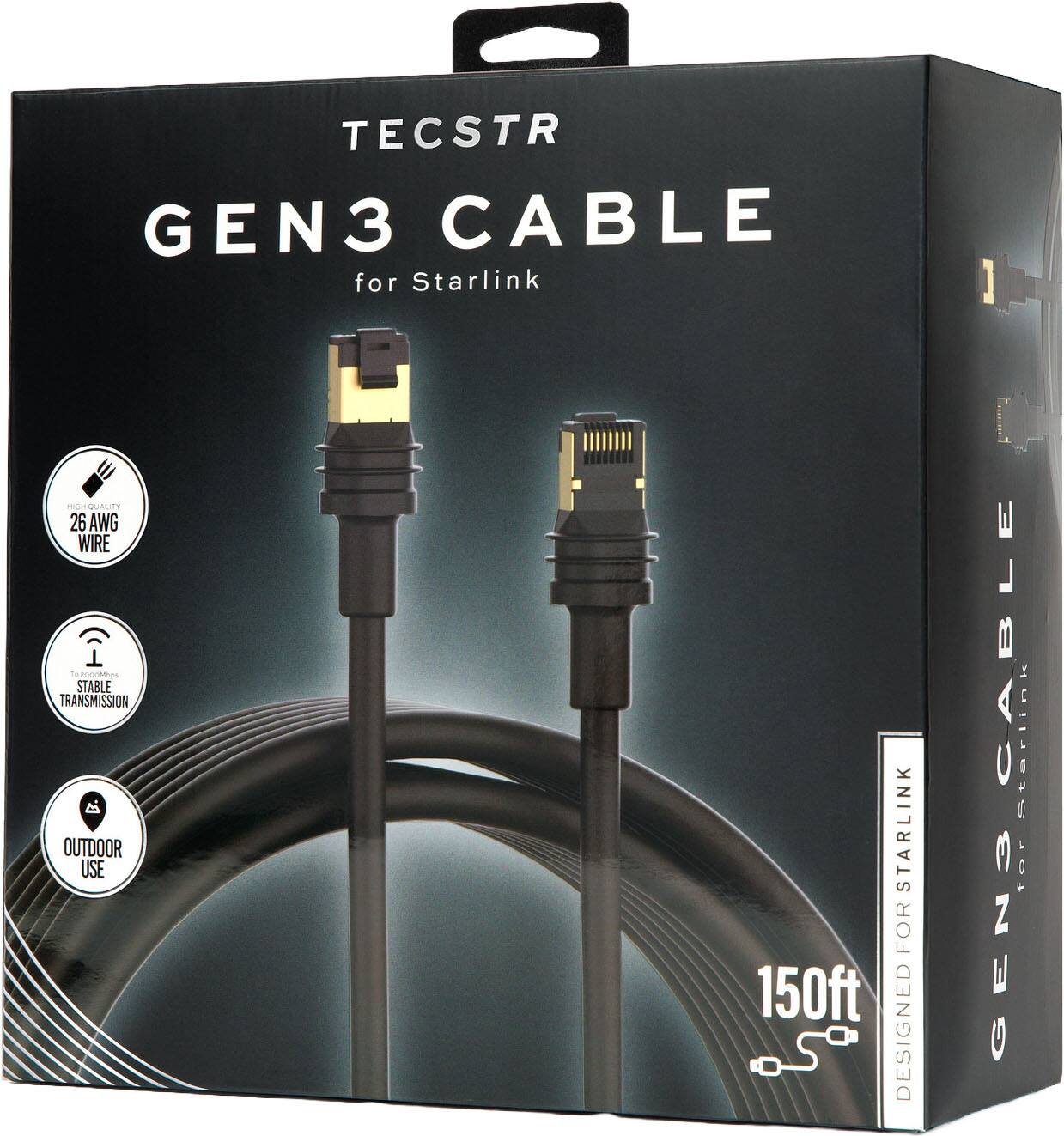 TECSTR GEN3 CABLE for Starlink  
26 AWG WIRE  
STABLE TRANSMISSION  
OUTDOOR USE  
DESIGNED CABLE for 150ft