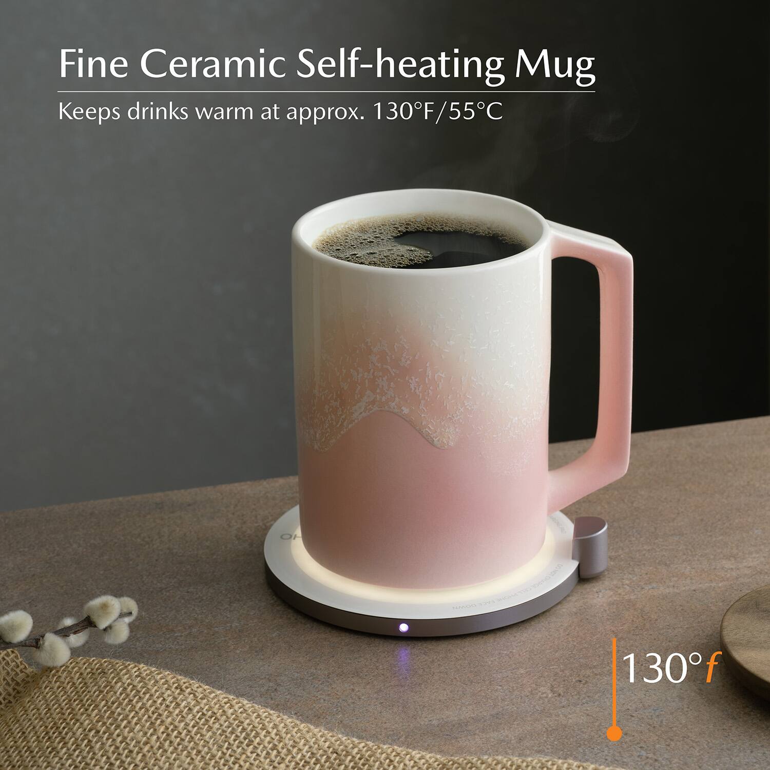 Fine Ceramic Self-heating Mug  
Keeps drinks warm at approx. 130°F/55°C